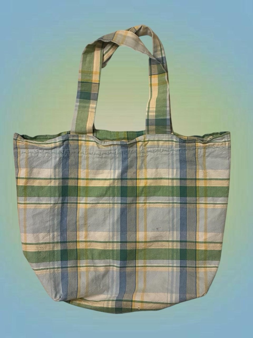 Plaid Tote Bag in Green, Blue & Yellow - Women's Carryall